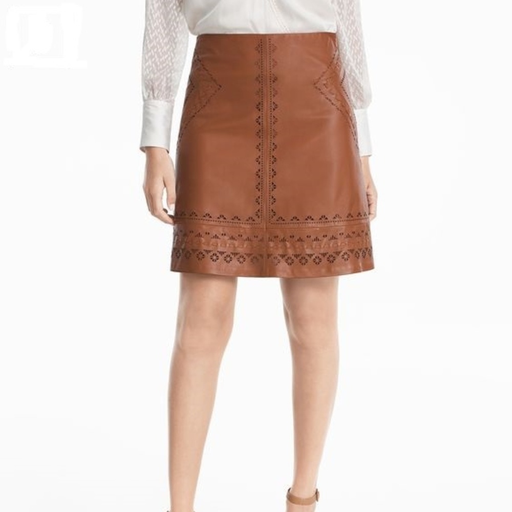 laser cut leather A-line mini skirt